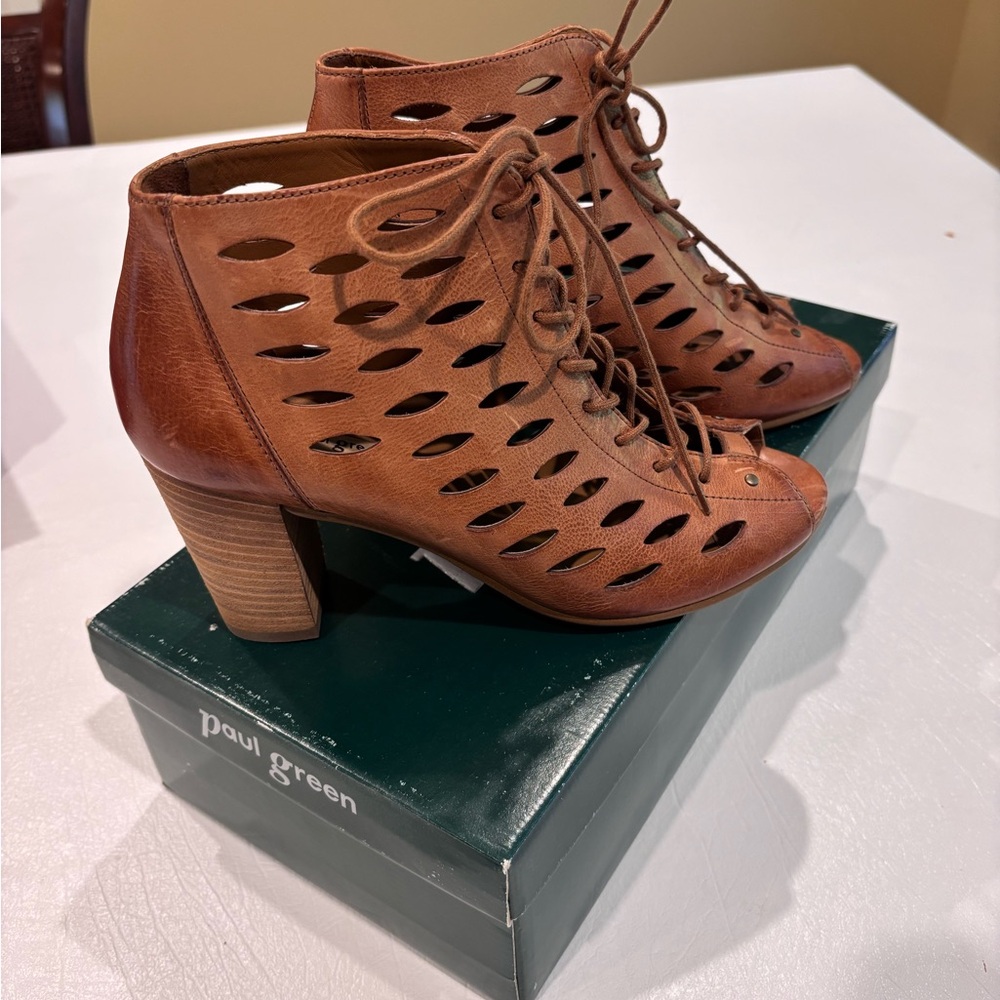 Paul Green Brown Heeled Boots with Cutout Design